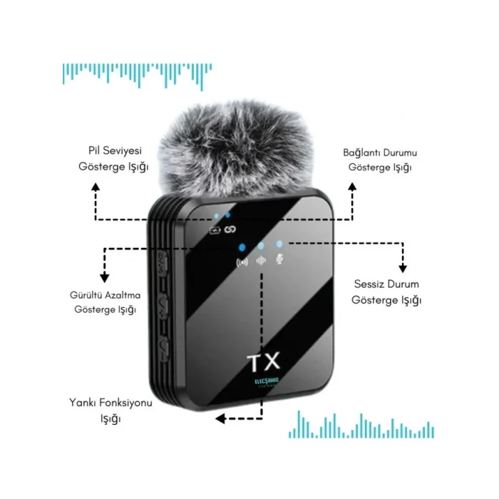 Yüksek Kalite Profesyonel 3 In 1 Kablosuz Taşınabilir Yaka Mikrofonu Tüylü