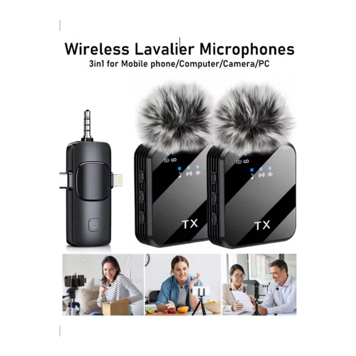 Yüksek Kalite Profesyonel 3 In 1 Kablosuz Taşınabilir Yaka Mikrofonu Tüylü