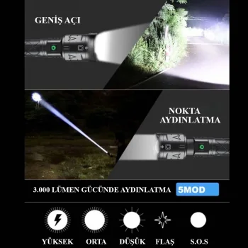 3000 Lümen Güçlü El Feneri  Wt-604