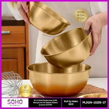 2li Gold Paslanmaz Çelik Karıştırma Ve Salatalık Kase
