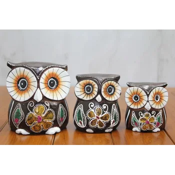 Ahşap 3lü Baykuş Seti Polos:1