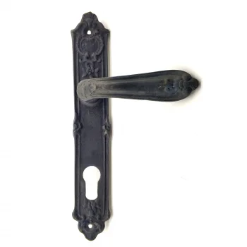 Antika Tarz Dekoratif Pirinç Çiçekli Oda Kapı Kolu - 240x40 Mm, Oksit