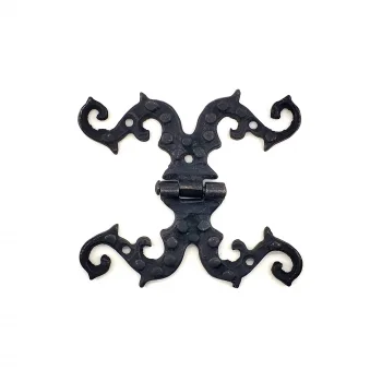 Antika Tarz Dekoratif Pirinç Süslü Menteşe - 100x90 Mm, Oksit