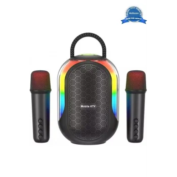 Bluetooth Çift Mikrofonlu Kablosuz Karaoke Rgb Işıklı Yüksek Sesli Müzik 4 Ses Degıstırme