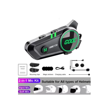 C50 2x Motosiklet Intercom Kask Kulaklık 1500 Mah Rgb Işıklı Çift Eşleşme