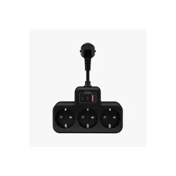 Çoklu Kablolu Priz Yüksek Gerilim Korumalı 3’lü Priz 1x Usb 2x Type-c Çıkışlı Grup Priz Çoğaltıcı Siyah