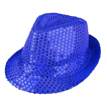 Disko  Mavi Payetli Fötr Şapka Yetişkin Boy