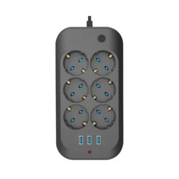 Termal Akım Korumalı, Çocuk Korumalı, 6’lı 2 Mt Uzatma Kablosu 6 X Priz, 3 X Usb