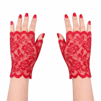 Kırmızı Dantel Parmaksız Kısa Eldiven