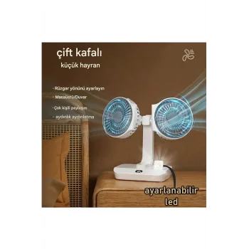 Masaüstü Dijital Ekranlı Çift Fanlı Led Işıklı Soğutucu Fan Ev Ofis Şarjlı Vantilatör