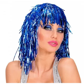 Mavi Işıltılı Metalize Parti Peruğu