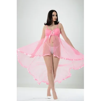 Pembe Petli Tül Şifon Gecelik - 230