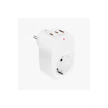 Tekli Yüksek Voltaj Korumalı Duvar Prizi 2x Type-c 1x Usb Çıkışlı Priz Grup Priz Çoğaltıcı Beyaz