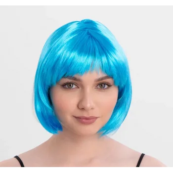 Turkuaz Açık Mavi Renk Düz Kesim Kısa Küt Parti Peruğu