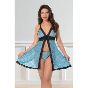 Turkuaz Dantel Gecelik - 664