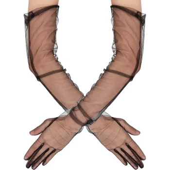 Uzun Boy Likralı Siyah Renk Yetişkin Mega Tül Eldiven 53 Cm