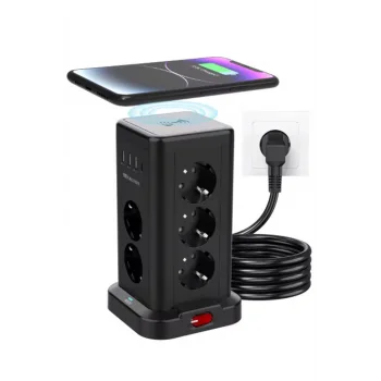Wp711 Akım Korumalı Priz Kablosuz Şarj İstasyonu 11x Soket 3x Usb 1xtype-c Kablolu Grup Priz