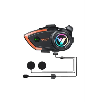 Yeni Model Y80-2x Motosiklet İntercom 2 Kişilik Bağlantı Rgb Işıklı Bluetooth Kulaklık Seti