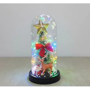 Yılbaşı Temalı Işıklı  Dekoratif Cam Fanus Alk5080