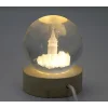 3d Kristal Cam Küre Ahşap Soketli İstanbul Temalı Led Lamba Aalk2575