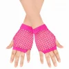 80’ler 90’lar Retro Neon Fuşya Şeker Pembesi File Parmaksız Kısa Eldiven 11 Cm