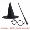 Harry Potter Tarzı Çocuk Seti (siyah Keçe Şapka, Asa, Gözlük)