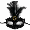 Lüks Siyah Tüylü Taşlı Balo Maskesi