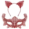Romantik Kırmızı Dantel Maske Seti – Kedi Kulaklı Taç Ve Maske 3 No
