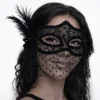 Siyah Dantel Tüllü Peçeli Parti Maskesi - Tüylü İnci Detaylı