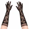 Siyah Uzun Gül Desenli Dantel Kadın Eldiveni