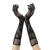 Siyah Uzun Gül Desenli Dantel Kadın Eldiveni