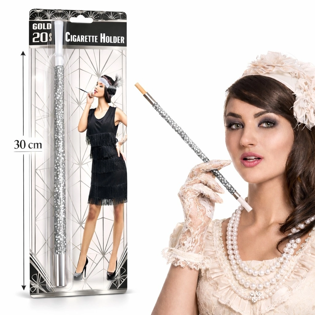 30 Cm Gümüş Payetli  Tutacağı – 1920’ler Gatsby Parti Aksesuarı