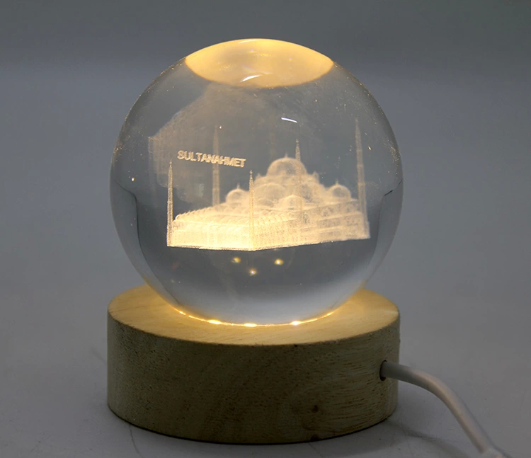 3d Crystal Glass Globe Wood Socket With Istanbul Theme Led Lamp Aalk2574