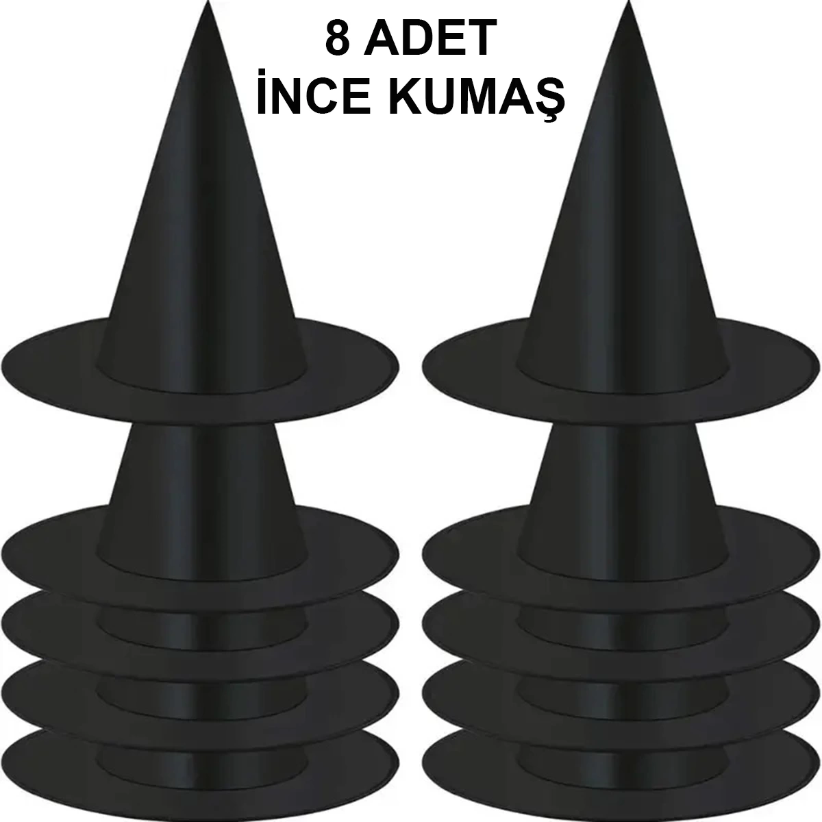 8 Adet Siyah Cadı Şapkası – Yetişkin  Çocuk Kostüm Aksesuarı