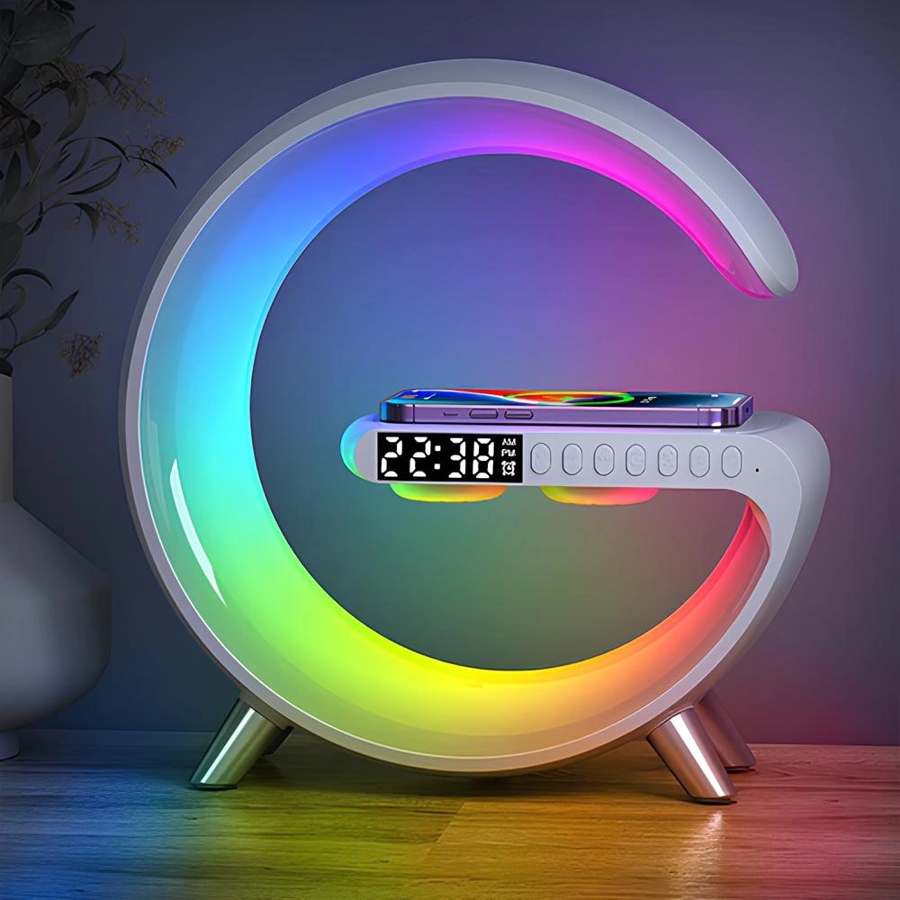 Multifunctional Wireless Charging Clock And Speaker Feature Table Lamp Alk2290