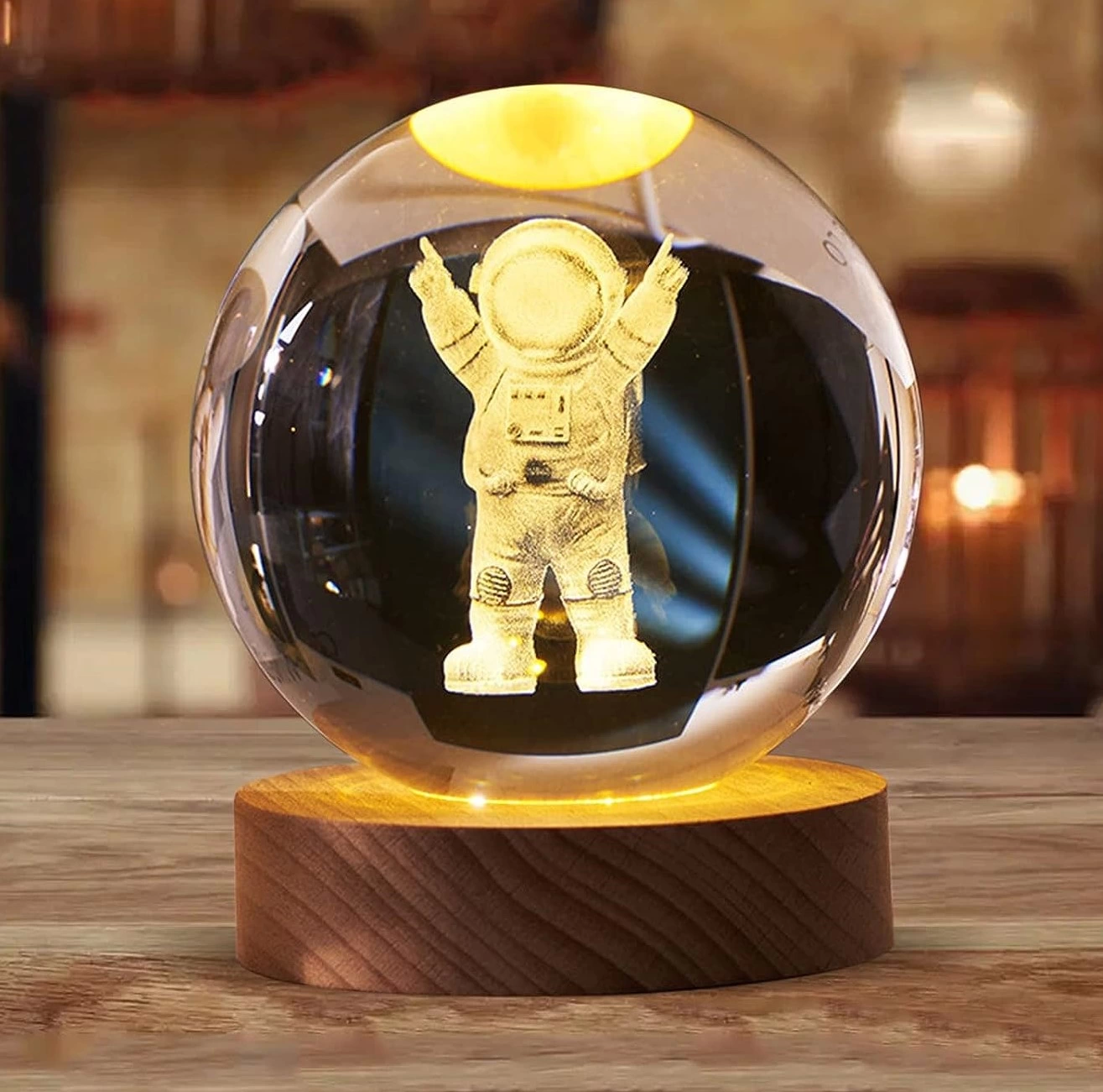 Decorative Astronot Design Wood Bottom Light Glass Globe Glass:6cm Wood:2cm