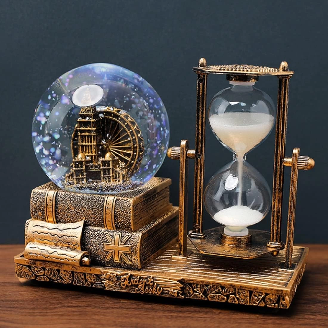 Decorative Snow Globe And Sand Clock Gold Mz235-55