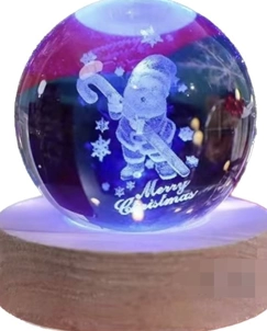 Decorative Christmas Design Wood Bottom Lighted Glass Globe Large Size8cm