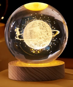 Decorative Saturn Girl Design Wood Bottom Light Glass Globe Large Size Glass:8cm Wood:2cm