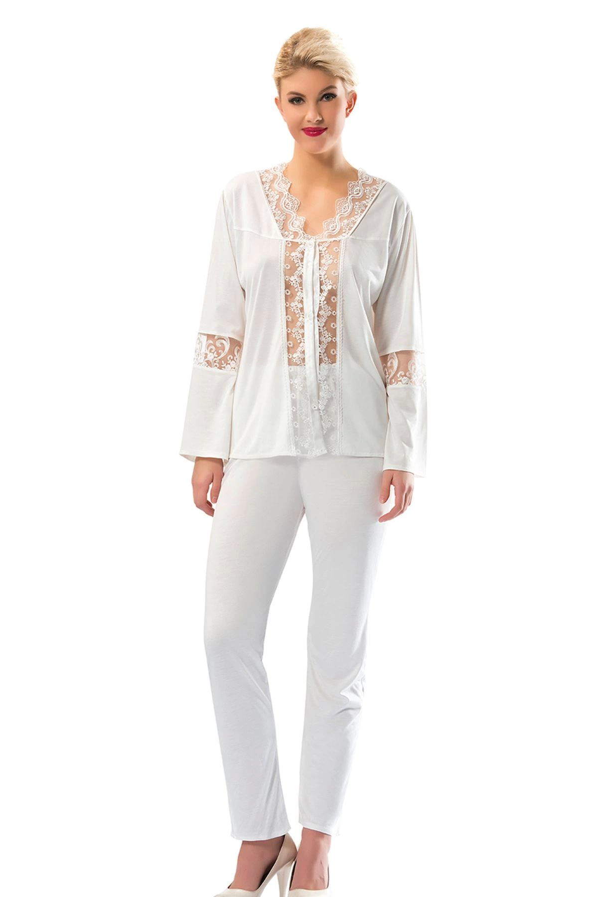 Ekru Penye Pijama Set - 1571