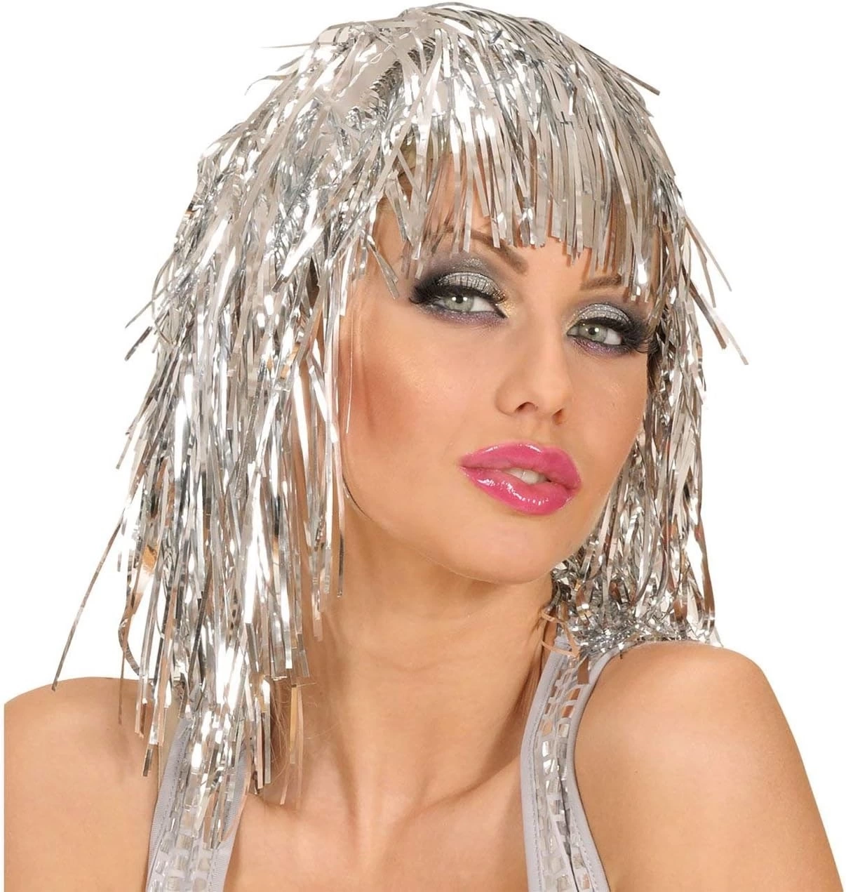 Gümüş Işıltılı Metalize Parti Peruğu