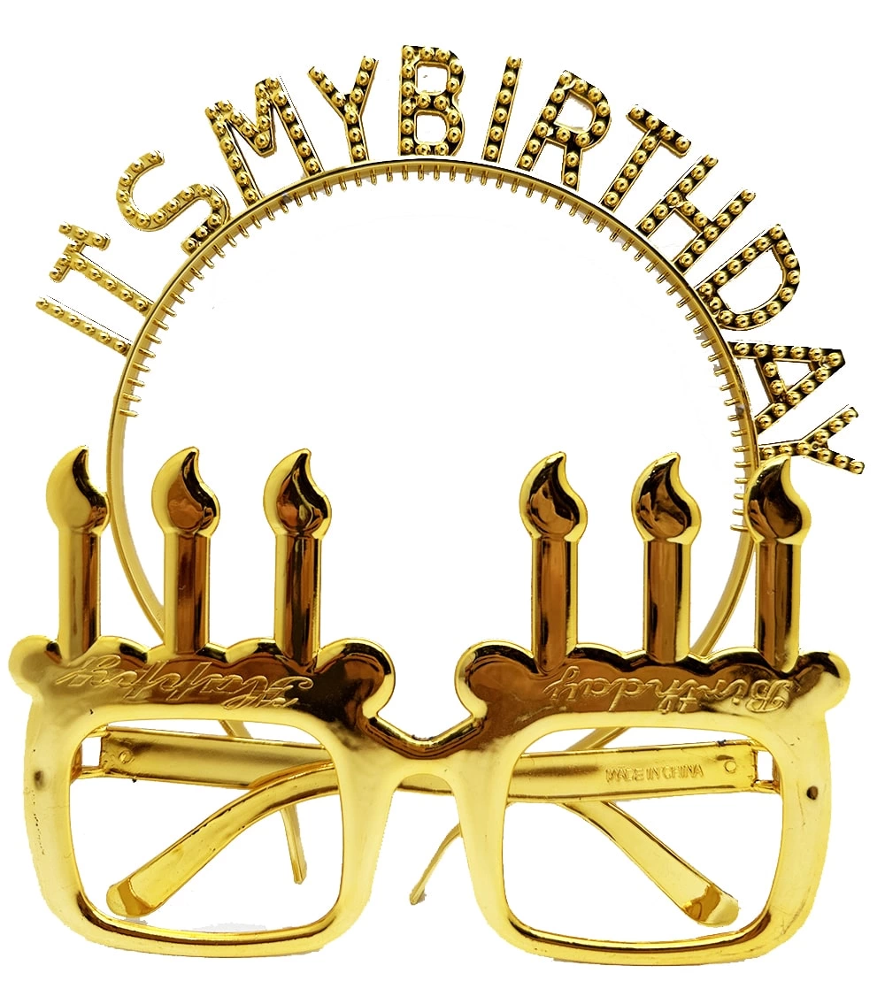 It39s My Birthday Summer Crown And Candle Shaped Glasses Set Gold Color