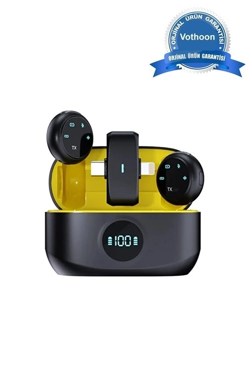 Kablosuz Profesyonel İkili Yayın Yaka Mikrofonu Şarj Kutu Mıknatıslı Typce Lightning Çıkış Mikrofon