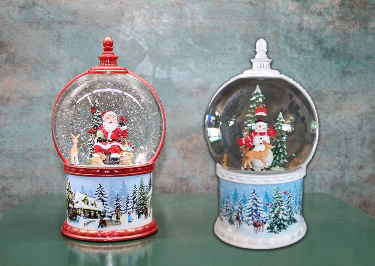 Snowman And Santa Claused Lighted Snow Globe Alk3183