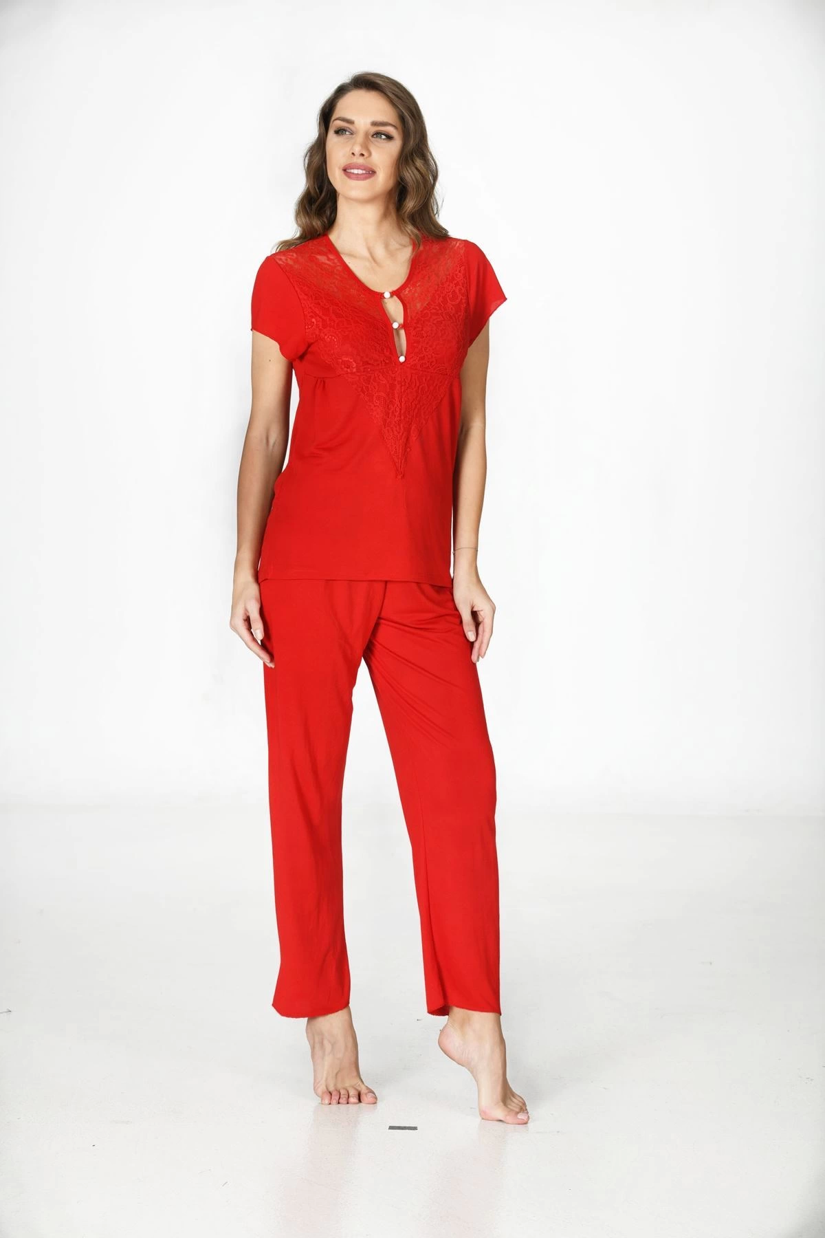 Red Penye Pijama Set - 1551