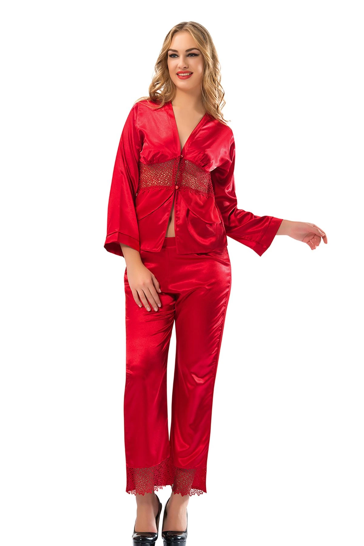 Red Satin Pijama Set - 1601
