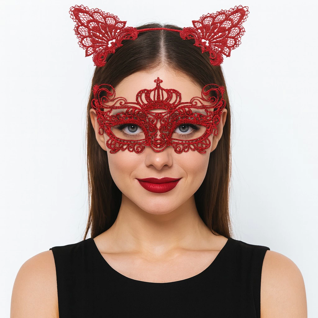 Luxury Red Lace Crown Mask Set 2 No - Party , Balo , Costume Accessories