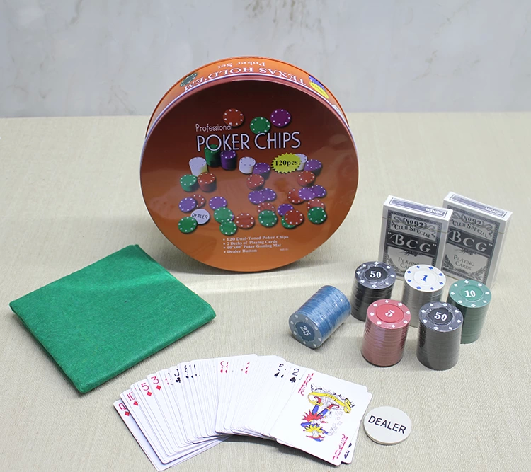 120 Chips With Metal Box And 2 Pcs Spine Set With Poker Game Alk3535