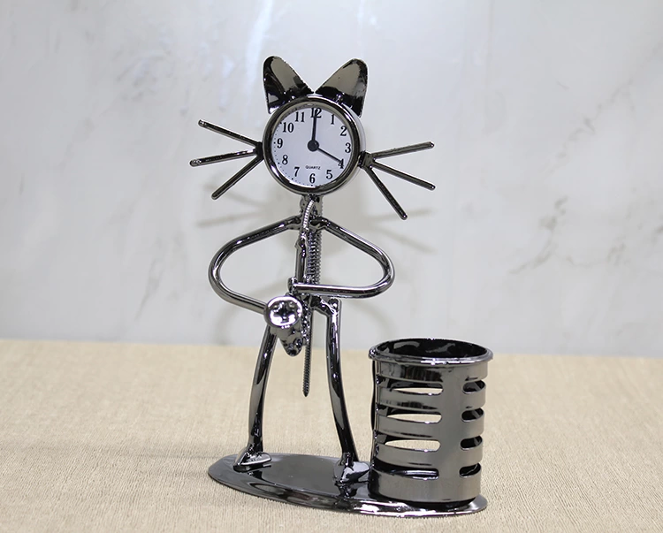Metal Saksafon Çalan Kedi Müzisyen Saat Ve Kalemlik Alk4343