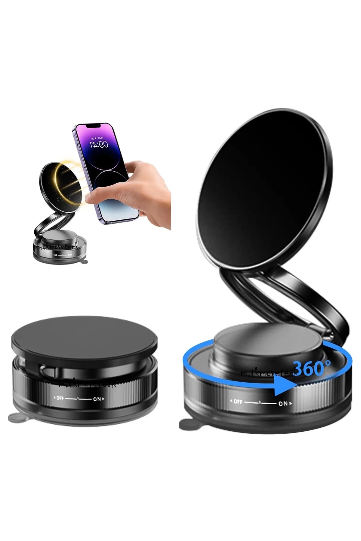 Metalik Magsafe Telefon Tutucu Tüm Yüzeylerle Uyumlu Vakumlu 360 Dönen Oynar Başlık